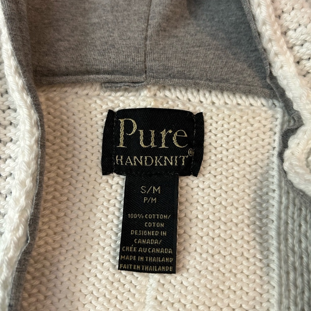 PURE Cotton Handknit Chunky White Button Cardigan Sweater Hoodie S/M‎ - Picture 6 of 9